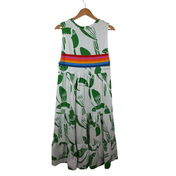 Farm Rio Rainbow Toucans Organic Cotton Maxi Dress Large Tiered Resort Colorful - Picture 5 of 12